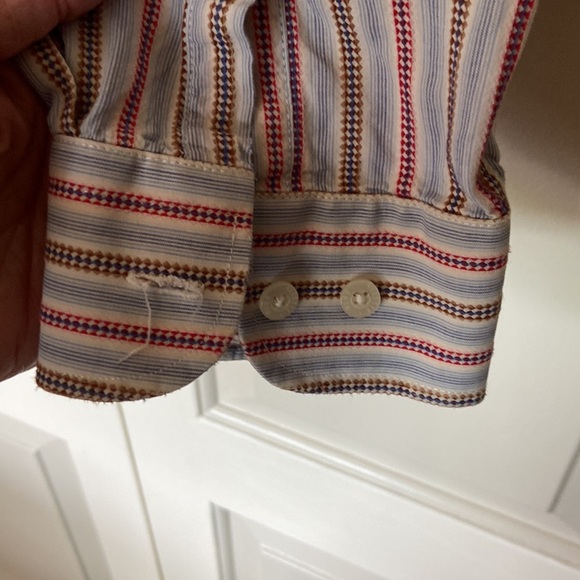 Men’s Alan Flusser red, blue thin pinstripe button  down shirt Size XL, nice - Picture 9 of 13